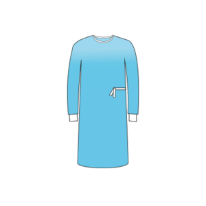 Mavi renkte standart cerrahi önlük, hafif ve konforlu.